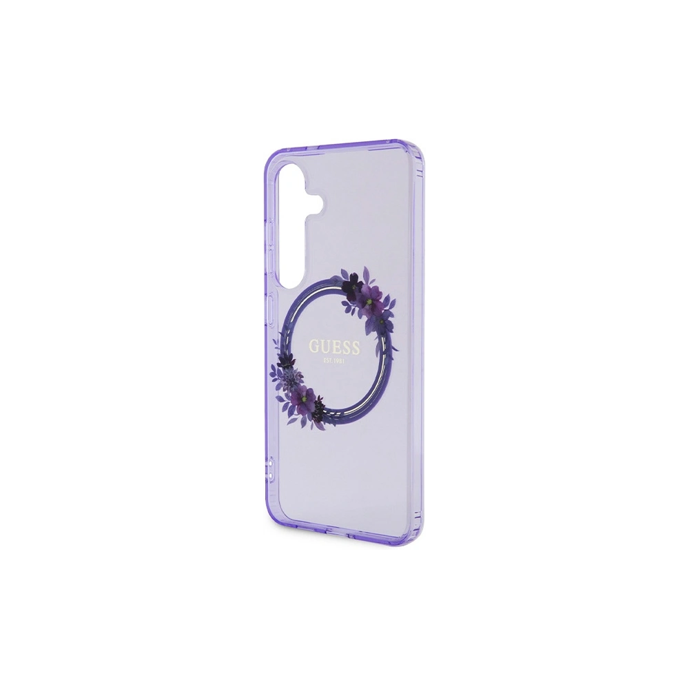 Etui Guess GUHMS24SHFWFCU Samsung Galaxy S24 hardcase IML Flowers Wreath MagSafe fioletowy/purple