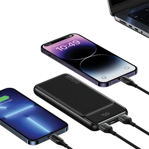 Powerbank USAMS US-CD202 30000mAh microUSB, USB-A, USB-C, 10W z wyświetlaczem czarny/black