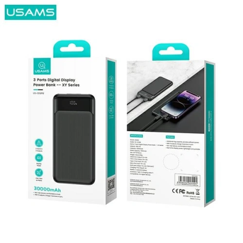 Buy USAMS US-CD202 powerbank 30000mAh microUSB, USB-A, USB-C, 10W with display black - USA1083 - {ean13} - Home Screen Store Europe