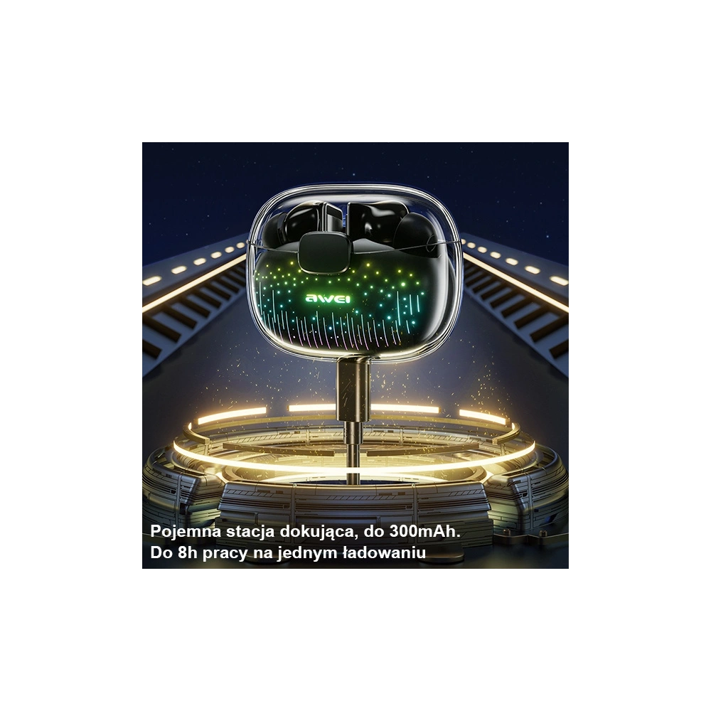 Słuchawki dokanałowe AWEI T52 Pro2 TWS Bluetooth 5.3 + stacja dokująca czarny/black