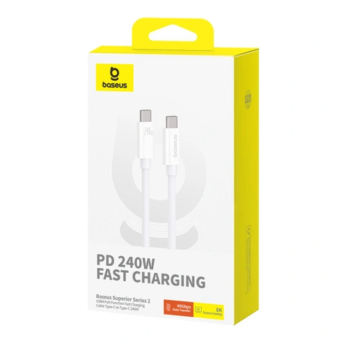 Kup Kabel Baseus USB-C / USB-C PD 8K 60Hz 240W 1m bílý - BSU4852 - {ean13} - Sklep Home Screen