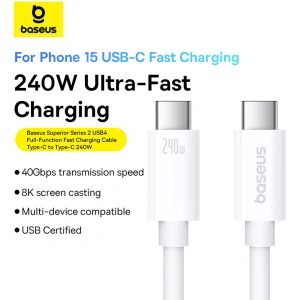 Buy Baseus USB-C / USB-C cable PD 8K 60Hz 240W 1m white - BSU4852 - {ean13} - Home Screen Store Europe