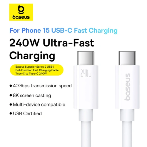 Kup Cablul Baseus USB-C / USB-C PD 8K 60Hz 240W 1m alb - BSU4852 - {ean13} - Sklep Home Screen