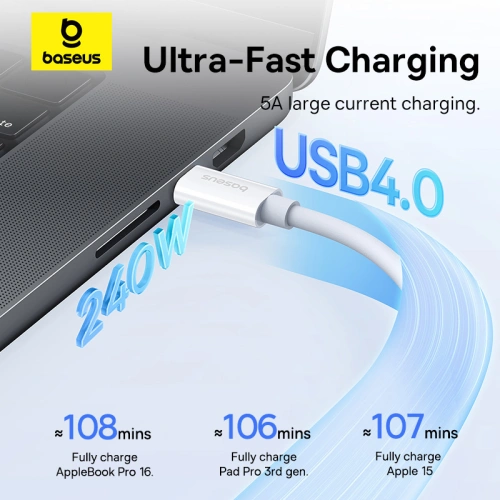 Kup Cablul Baseus USB-C / USB-C PD 8K 60Hz 240W 1m alb - BSU4852 - {ean13} - Sklep Home Screen