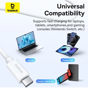 Buy Baseus USB-C / USB-C cable PD 8K 60Hz 240W 1m white - BSU4852 - {ean13} - Home Screen Store Europe