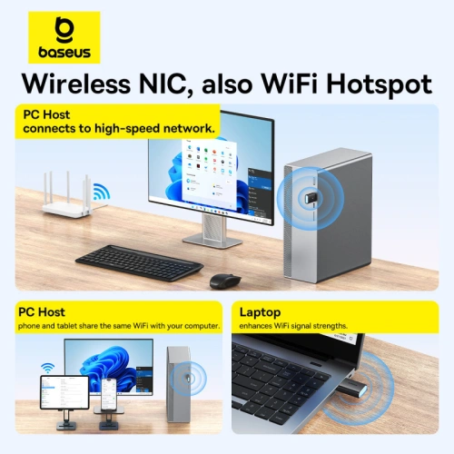 Kup Externe USB-A-Netzwerkkarte Baseus BS-OH170 2.4Ghz / 5GHz 650Mb/s schwarz - BSU4854 - {ean13} - Sklep Home Screen