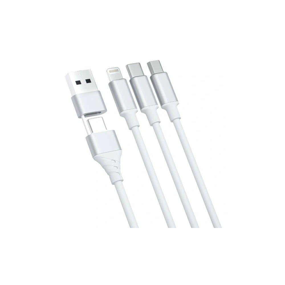 Kabel 3MK Hyper 3w1 USB-A - USB-C / USB-C, microUSB, Lightning 1.5m Biały/White