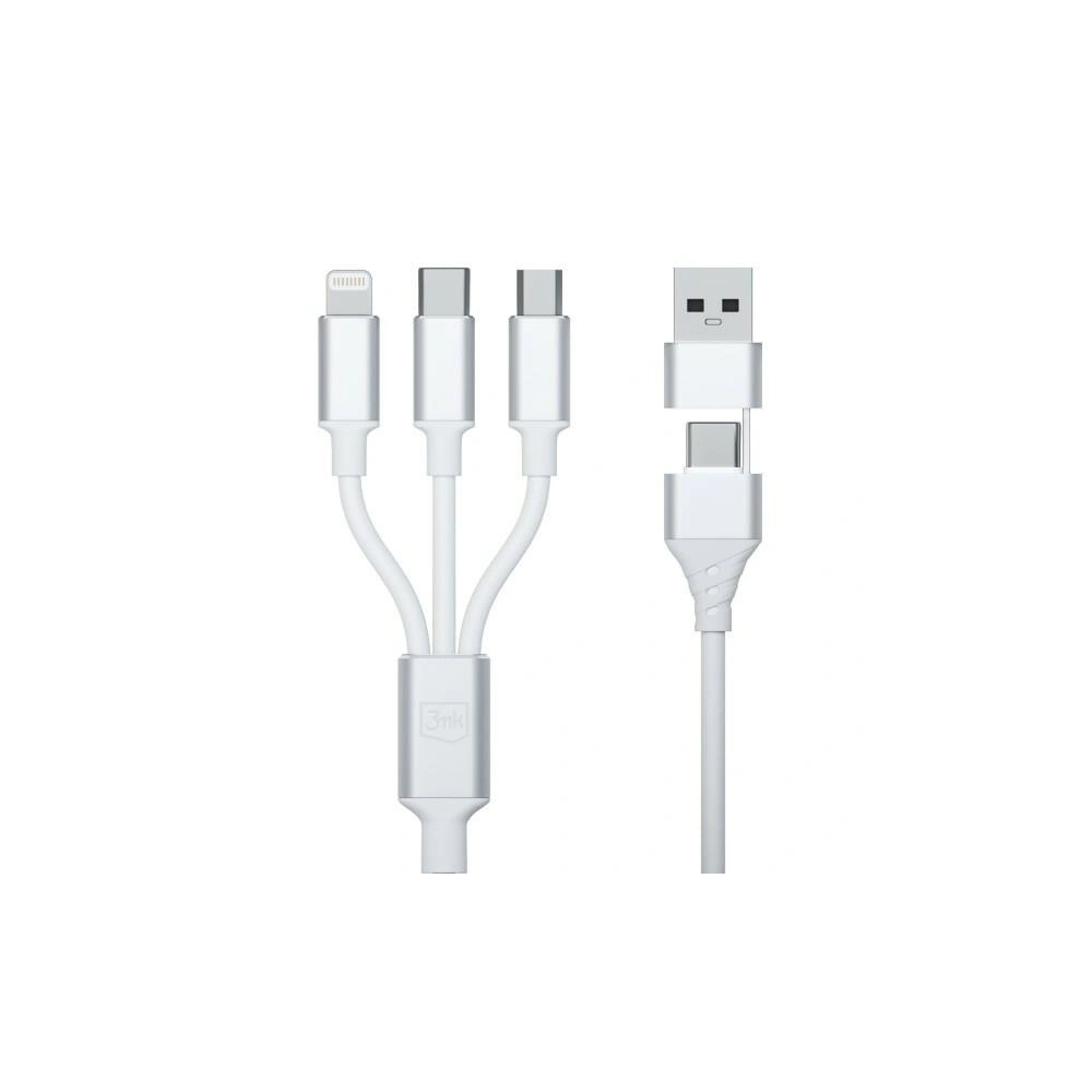 Kabel 3MK Hyper 3w1 USB-A - USB-C / USB-C, microUSB, Lightning 1.5m Biały/White