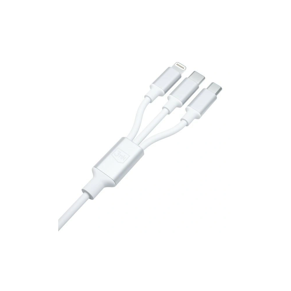 Kabel 3MK Hyper 3w1 USB-A - USB-C / USB-C, microUSB, Lightning 1.5m Biały/White