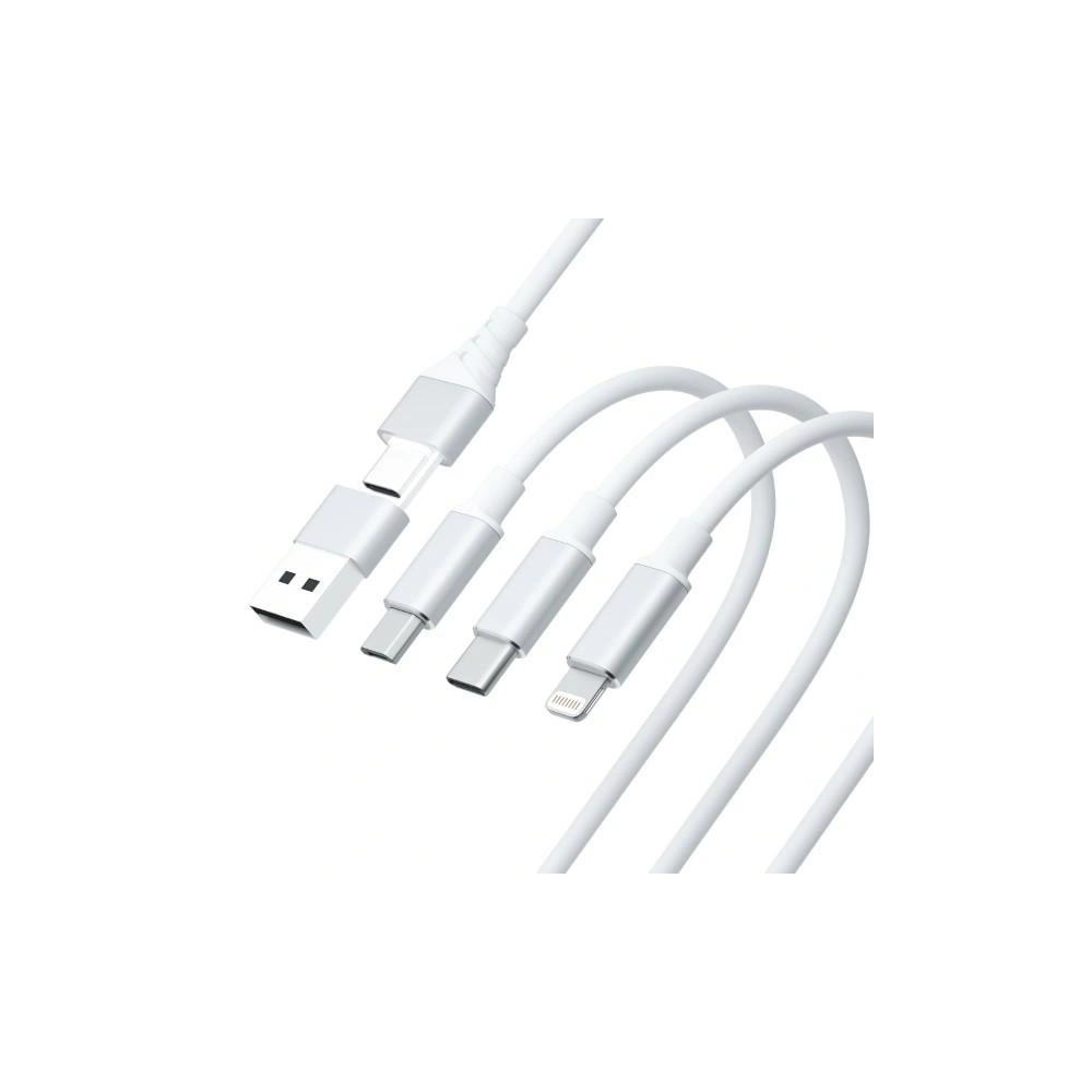 Kabel 3MK Hyper 3w1 USB-A - USB-C / USB-C, microUSB, Lightning 1.5m Biały/White