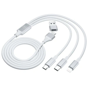 Kabel 3MK Hyper 3w1 USB-A - USB-C / USB-C, microUSB, Lightning 1.5m Biały/White