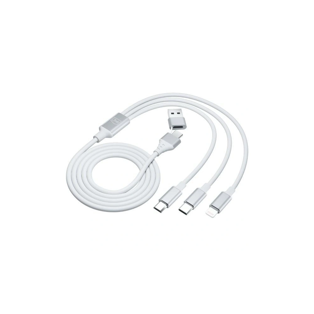 Kabel 3MK Hyper 3w1 USB-A - USB-C / USB-C, microUSB, Lightning 1.5m Biały/White