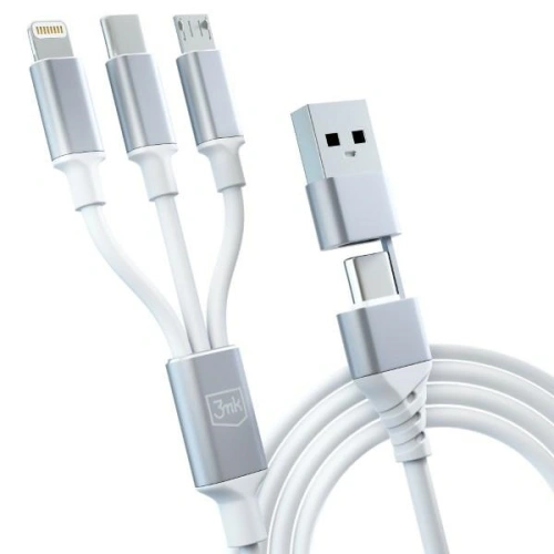 Kup Kabel 3MK Hyper 3w1 USB-A - USB-C / USB-C, microUSB, Lightning 1.5m Biały/White - 3MK5800 - {ean13} - Sklep Home Screen