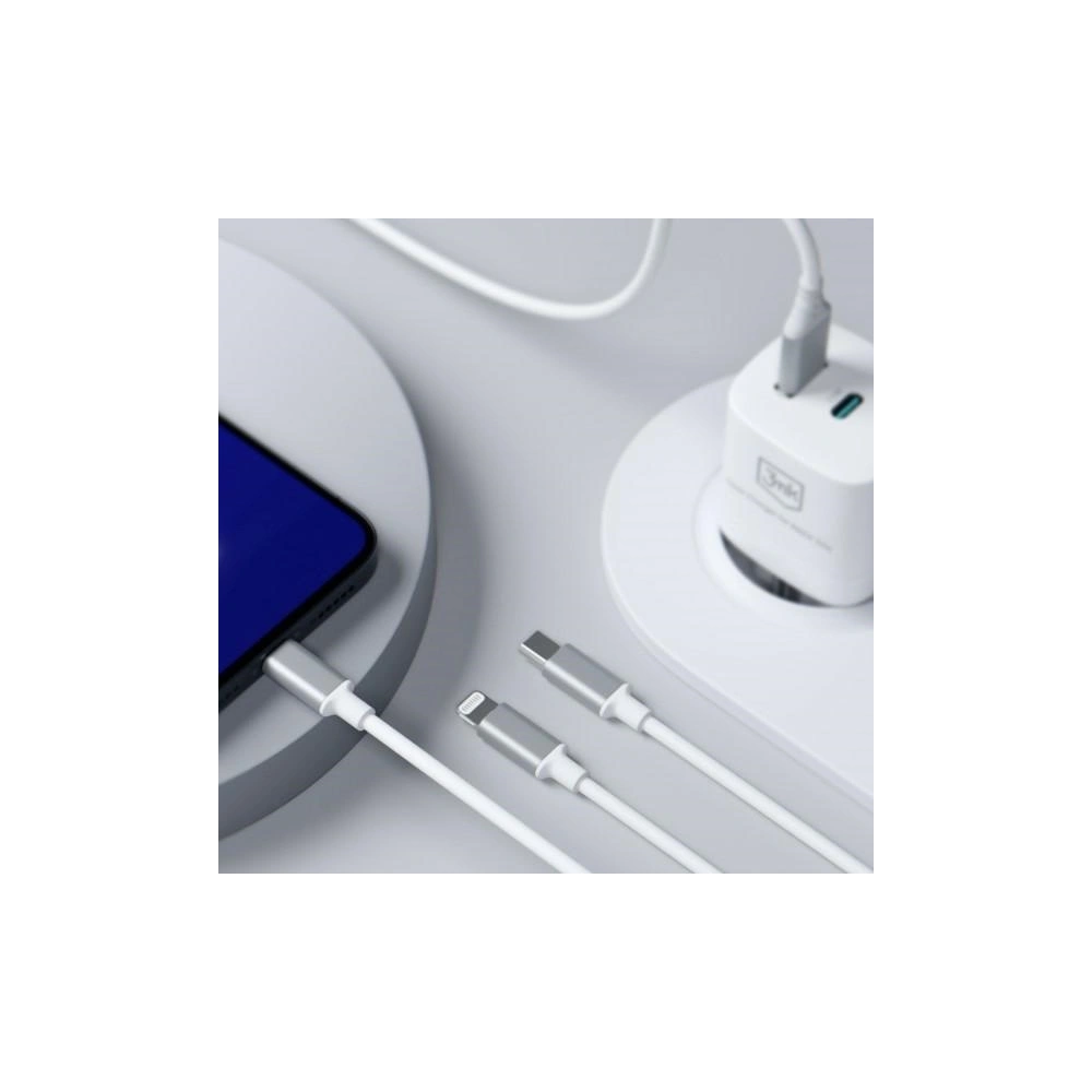 Kabel 3MK Hyper 3w1 USB-A - USB-C / USB-C, microUSB, Lightning 1.5m Biały/White