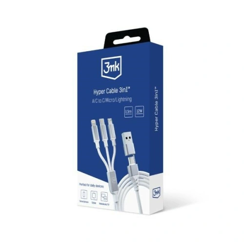 Kup Kabel 3MK Hyper 3w1 USB-A - USB-C / USB-C, microUSB, Lightning 1.5m Bílý/White - 3MK5800 - {ean13} - Sklep Home Screen