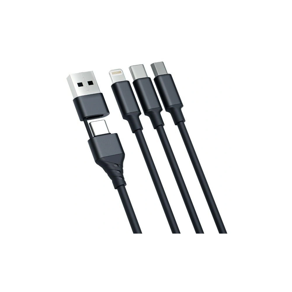 Kabel 3MK Hyper 3w1 USB-A - USB-C / USB-C, microUSB, Lightning 1.5m Czarny/Black