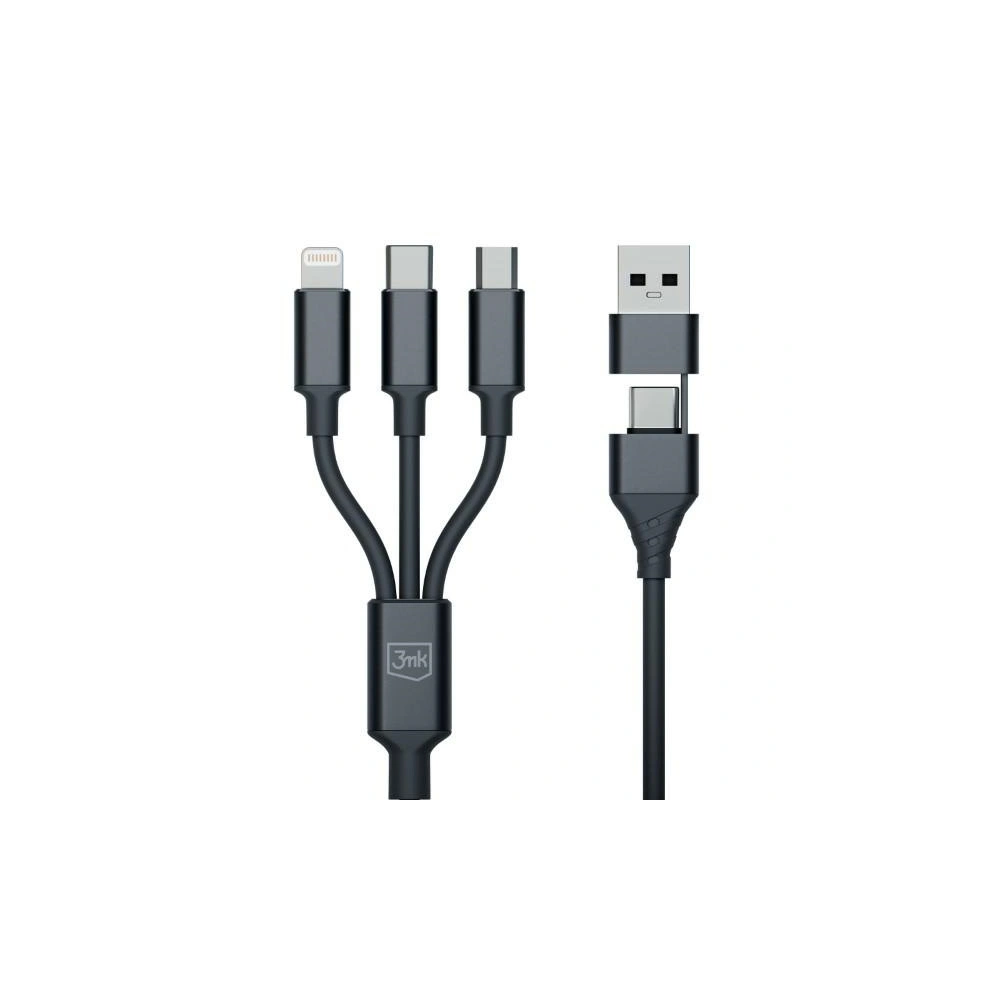Kabel 3MK Hyper 3w1 USB-A - USB-C / USB-C, microUSB, Lightning 1.5m Czarny/Black