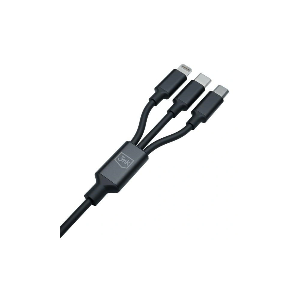 Kabel 3MK Hyper 3w1 USB-A - USB-C / USB-C, microUSB, Lightning 1.5m Czarny/Black