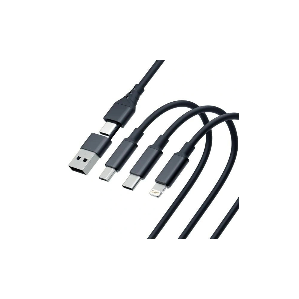 Kabel 3MK Hyper 3w1 USB-A - USB-C / USB-C, microUSB, Lightning 1.5m Czarny/Black