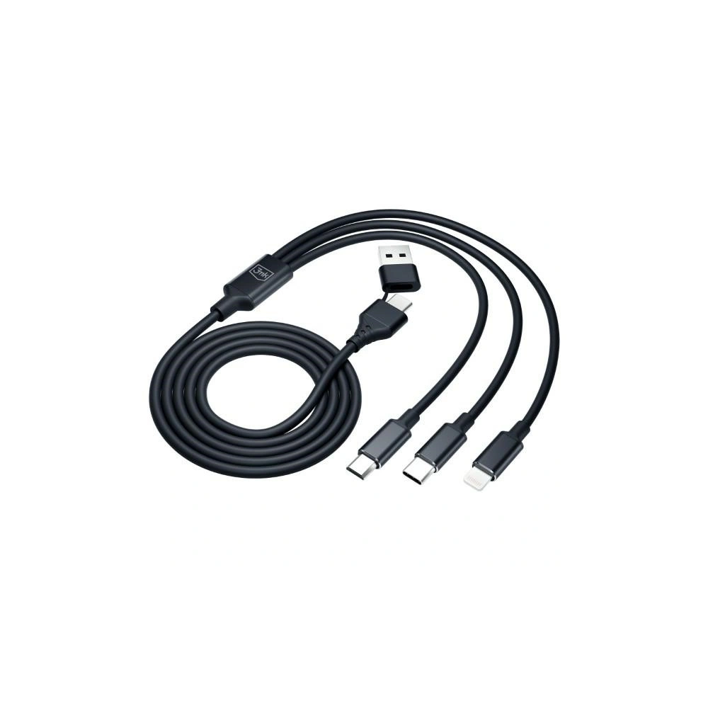 Kabel 3MK Hyper 3w1 USB-A - USB-C / USB-C, microUSB, Lightning 1.5m Czarny/Black