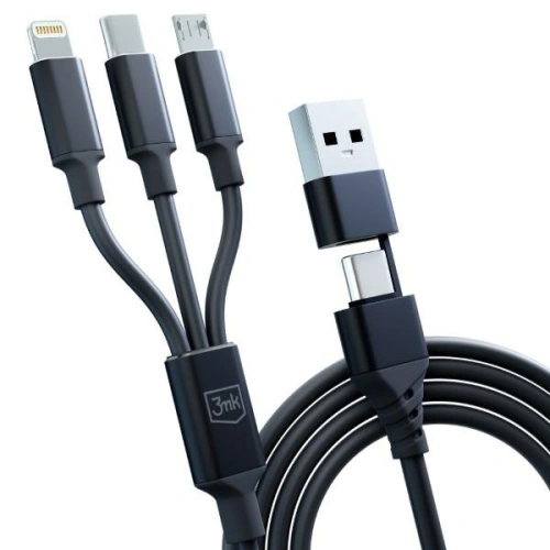 Kup Kábel 3MK Hyper 3w1 USB-A - USB-C / USB-C, microUSB, Lightning 1.5m Fekete/Black - 3MK5801 - {ean13} - Sklep Home Screen