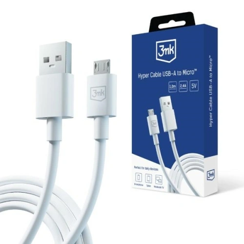 Kup Cablul 3MK Hyper USB-A / microUSB 1.2m 5V 2.4A Alb/White - 3MK5802 - {ean13} - Sklep Home Screen