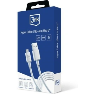 Kabel 3MK Hyper USB-A / microUSB 1.2m 5V 2.4A Bílý/White