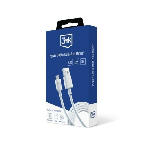Kup Cablul 3MK Hyper USB-A / microUSB 1.2m 5V 2.4A Alb/White - 3MK5802 - {ean13} - Sklep Home Screen