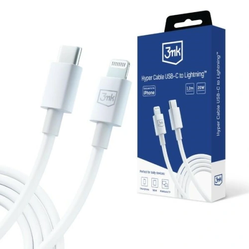 Kup Cablul 3MK Hyper USB-C / Lightning 20W 1.2m Alb/White - 3MK5805 - {ean13} - Sklep Home Screen
