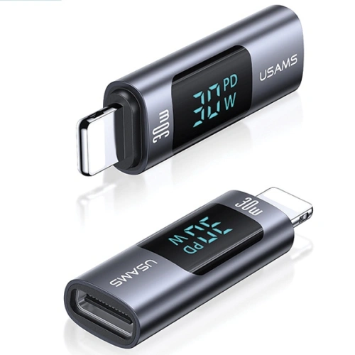 Kup Adaptor cu display USAMS AU18 USB-C / Lightning Digital Display 30W din oțel/aluminiu - USA1086 - {ean13} - Sklep Home Screen