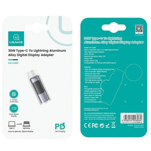 Kup Adaptor cu display USAMS AU18 USB-C / Lightning Digital Display 30W din oțel/aluminiu - USA1086 - {ean13} - Sklep Home Screen