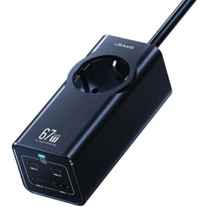 Kup Listwa zasilająca USAMS AC / AC 2200W, USB-A 5W, 3xUSB-C 67W GaN PD QC FCP ADC PPS czarny/black - USA1087 - {ean13} - Sklep Home Screen