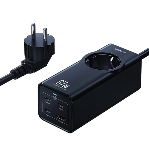 Kup Listwa zasilająca USAMS AC / AC 2200W, USB-A 5W, 3xUSB-C 67W GaN PD QC FCP ADC PPS czarny/black - USA1087 - {ean13} - Sklep Home Screen