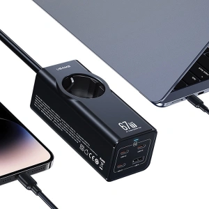 Kup Listwa zasilająca USAMS AC / AC 2200W, USB-A 5W, 3xUSB-C 67W GaN PD QC FCP ADC PPS czarny/black - USA1087 - {ean13} - Sklep Home Screen