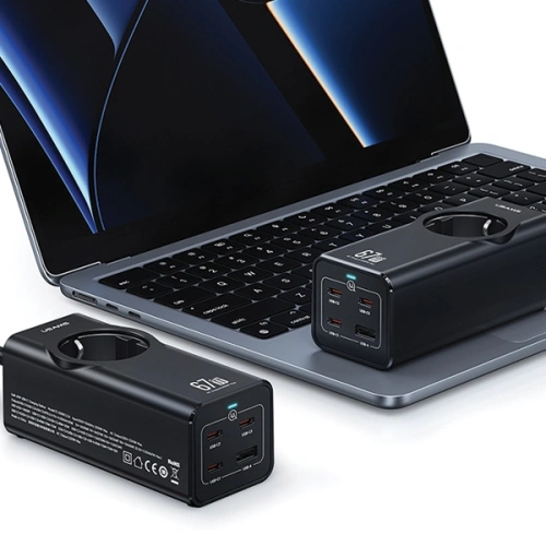 Kup Listwa zasilająca USAMS AC / AC 2200W, USB-A 5W, 3xUSB-C 67W GaN PD QC FCP ADC PPS czarny/black - USA1087 - {ean13} - Sklep Home Screen