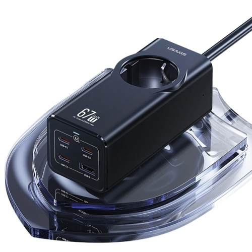 Kup Listwa zasilająca USAMS AC / AC 2200W, USB-A 5W, 3xUSB-C 67W GaN PD QC FCP ADC PPS czarny/black - USA1087 - {ean13} - Sklep Home Screen
