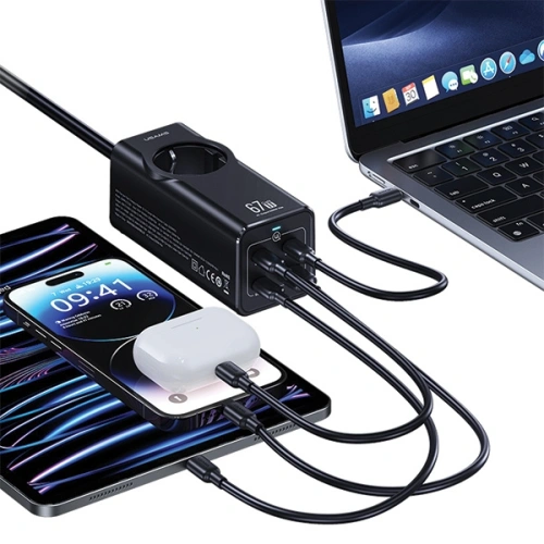 Kup Napájecí lišta USAMS AC / AC 2200W, USB-A 5W, 3xUSB-C 67W GaN PD QC FCP ADC PPS černá/black - USA1087 - {ean13} - Sklep Home Screen