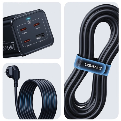Kup Napájecí lišta USAMS AC / AC 2200W, USB-A 5W, 3xUSB-C 67W GaN PD QC FCP ADC PPS černá/black - USA1087 - {ean13} - Sklep Home Screen