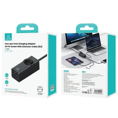 Kup Napájecí lišta USAMS AC / AC 2200W, USB-A 5W, 3xUSB-C 67W GaN PD QC FCP ADC PPS černá/black - USA1087 - {ean13} - Sklep Home Screen