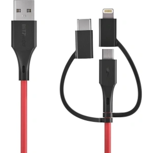 Multiinterface 3in1 USB cable BlitzWolf BW-MT4, micro USB/USB-C/Lightning, 3A 0,9m