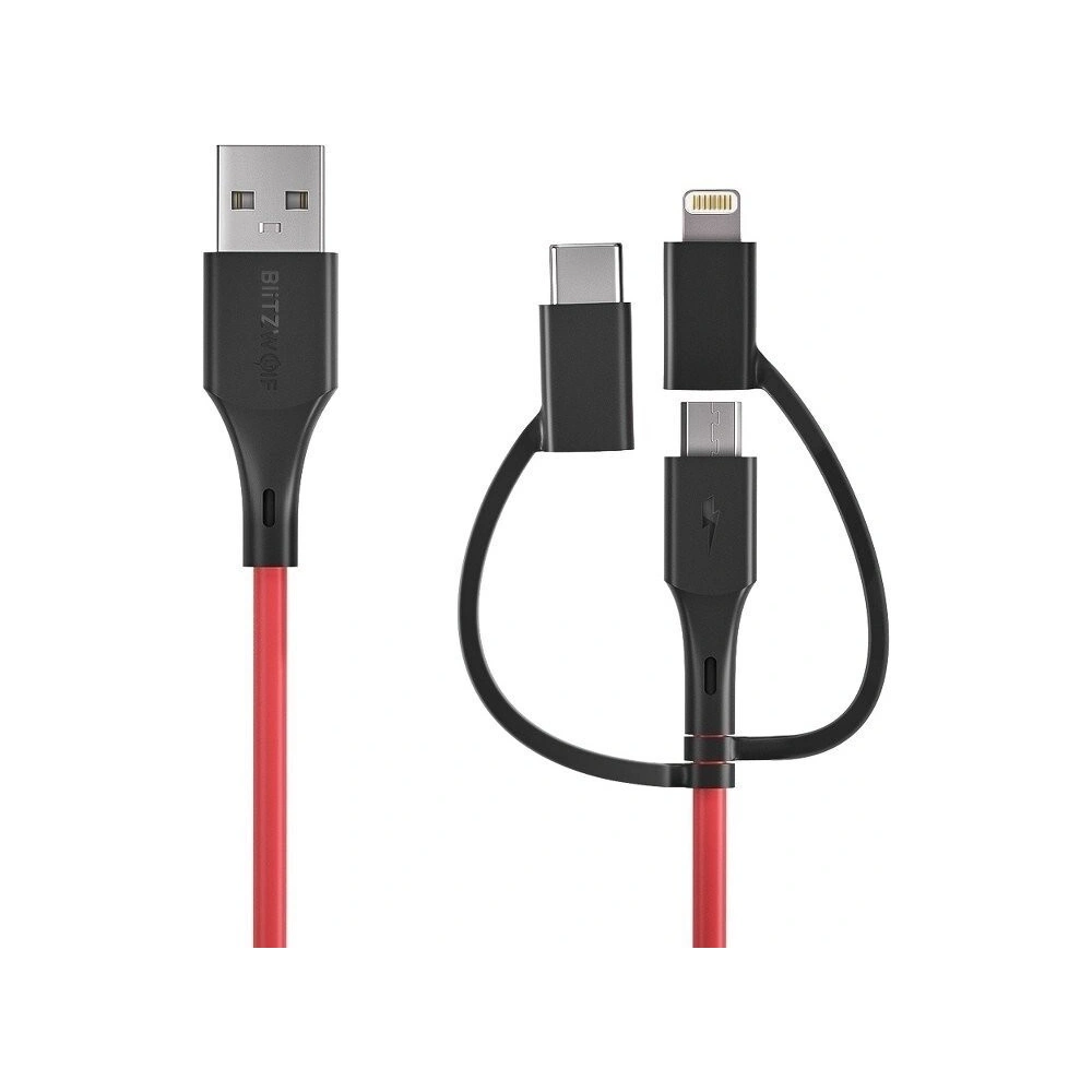 Kabel USB 3w1 BlitzWolf BW-MT4, micro USB/USB-C/Lightning, 3A 0,9m