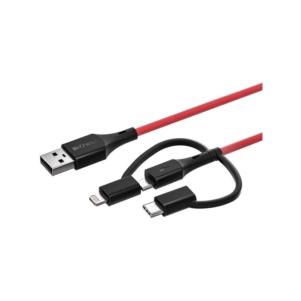 Kabel USB 3w1 BlitzWolf BW-MT4, micro USB/USB-C/Lightning, 3A 0,9m