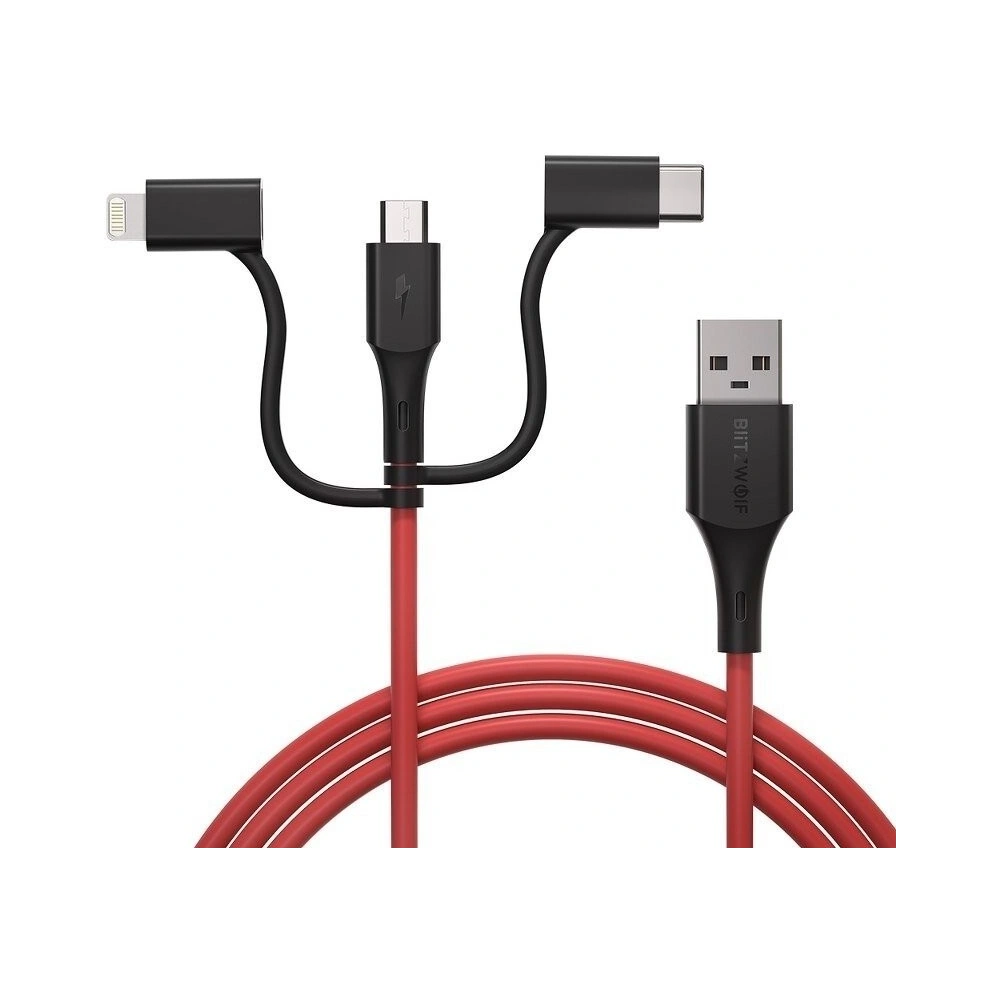 Kabel USB 3w1 BlitzWolf BW-MT4, micro USB/USB-C/Lightning, 3A 0,9m