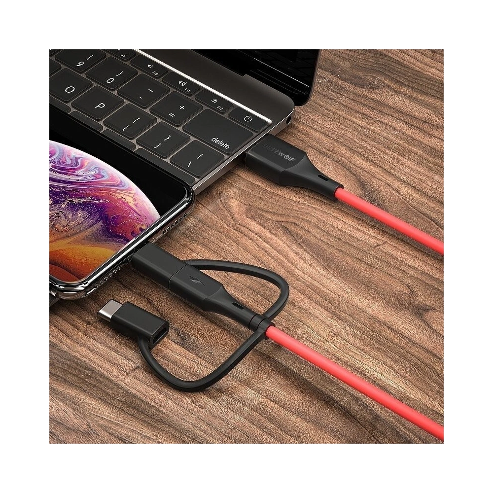 Kabel USB 3w1 BlitzWolf BW-MT4, micro USB/USB-C/Lightning, 3A 0,9m