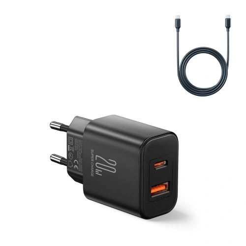 Kup Încărcător de rețea Joyroom JR-TCF05 20W USB-A, USB-C + cablu USB-C / USB-C negru - JYR994 - {ean13} - Sklep Home Screen