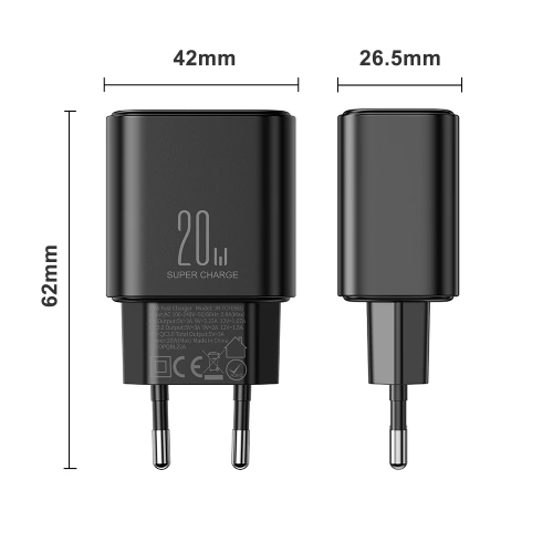 Kup Încărcător de rețea Joyroom JR-TCF05 20W USB-A, USB-C + cablu USB-C / USB-C negru - JYR994 - {ean13} - Sklep Home Screen