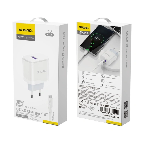 Kup Hálózati töltő Dudao A20EU USB-A 18W + USB-A / microUSB kábel fehér - DDA324 - {ean13} - Sklep Home Screen