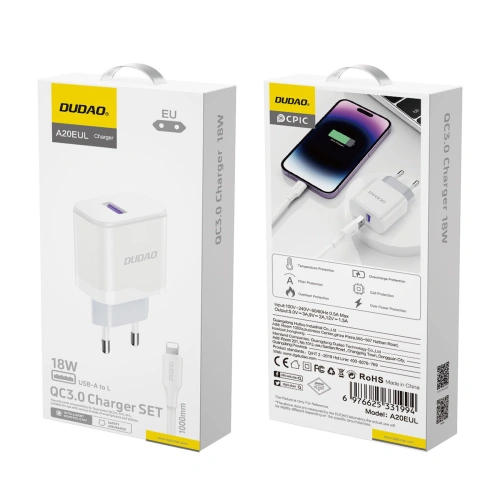 Kup Încărcător de rețea Dudao A20EU USB-A 18W + cablu USB-A / Lightning alb - DDA326 - {ean13} - Sklep Home Screen