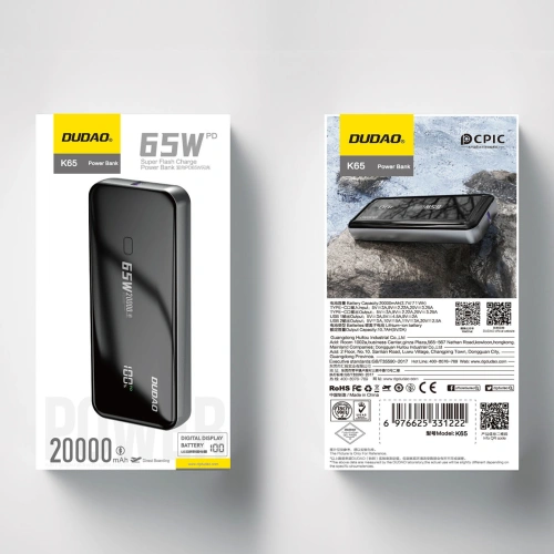 Kup Powerbank Dudao K65 USB-A / USB-C 20000mAh 65W černý - DDA343 - {ean13} - Sklep Home Screen