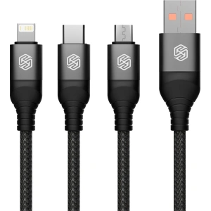 Kabel 3w1 Nillkin Swift Pro USB-A / microUSB 2A, USB-C 2A, Lightning 4.4A, 480Mbps, 1.5m Black / Czarny